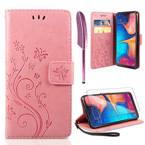 ivencase Lederhülle Kompatibel mit Samsung Galaxy A20e Hülle und Schutzfolie, Wallet Case Handyhülle PU Leder Tasche Case Kartensteckplätzen Kompatibel mit Samsung Galaxy A20e (Rosa) von ivencase