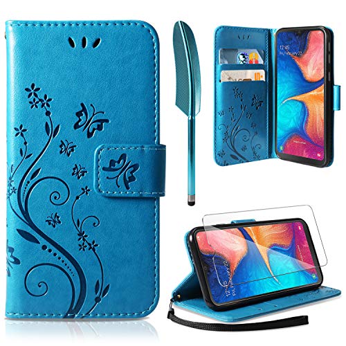 ivencase Lederhülle Kompatibel mit Samsung Galaxy A20e Hülle und Schutzfolie, Wallet Handyhülle PU Leder Tasche Case Kartensteckplätzen (Blau) von ivencase