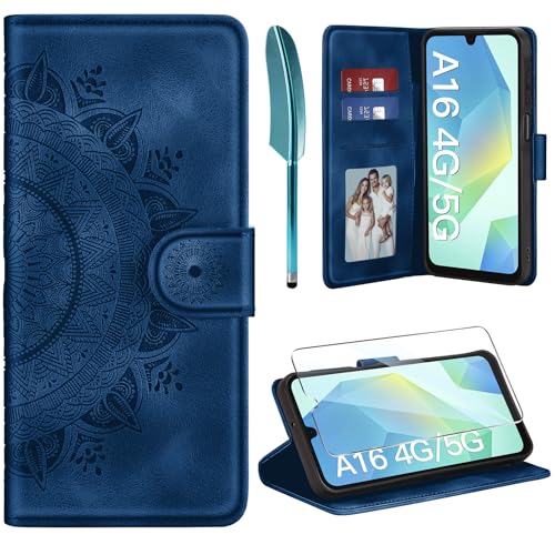 ivencase Lederhülle für Samsung Galaxy A16 5G Hülle mit Schutzfolie, Premium Klappbar Flip Wallet Handyhülle, [PU Leder] [Kartenfach] [Ständer] Schutzhülle Kompatibel mit Samsung A16 5G, Dunkelblau von ivencase