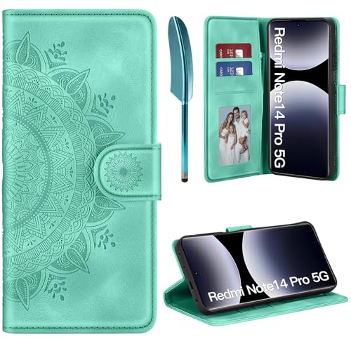 ivencase Lederhülle für Xiaomi Redmi Note 14 Pro 5G Hülle, Premium Klappbar Flip Wallet Handyhülle, [PU Leder] [Kartenfach] [Ständer] Schutzhülle Kompatibel mit Redmi Note 14 Pro 5G, Hellgrün von ivencase