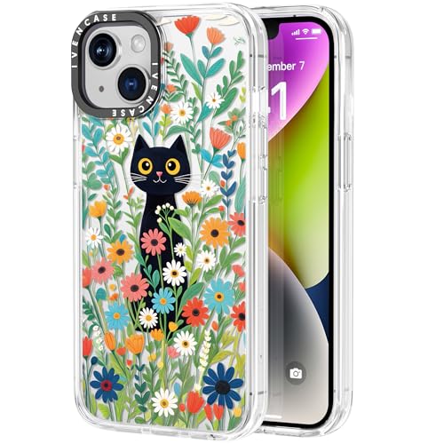 ivencase Hülle Kompatibel mit iPhone 13/14 6.1 Zoll, Cartoon Katze Muster Handyhülle für Mädchen, [Stoßfest Weiche TPU Bumper + Harte Acryl], Nie Vergilbung Durchsichtig Dünn Schutzhülle von ivencase