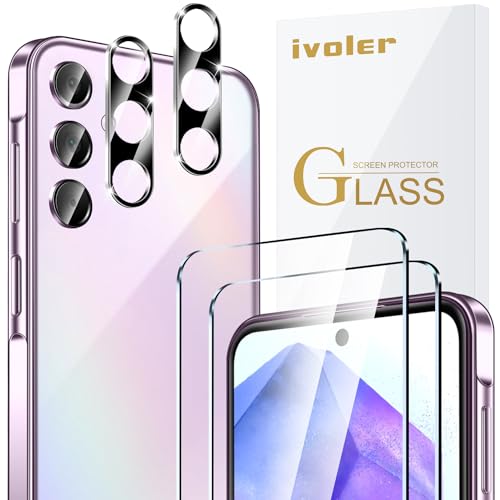 ivoler 2+2 Stück Schutz Glas für Samsung Galaxy A55 5G, 2 Stücke Schutzfolie Mit 2 Stück Kameraschutz, 9H Härte, HD Klar, Anti-Kratz, Anti-Bläschen von ivoler
