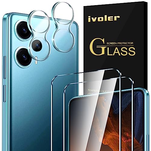 ivoler 2+2 Stück Schutz Glas für Xiaomi Poco F5, 2 Stücke Schutzfolie Mit 2 Stück Kameraschutz, 9H Härte, HD Klar, Anti-Kratz, Anti-Bläschen von ivoler