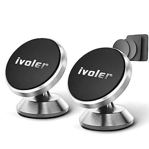 ivoler [2 Stücke Handyhalter fürs Auto, Handyhalterung Auto Magnet, KFZ Magnet Handyhalter 360 Grad Einstellbare Smartphone Halterung Auto kompatibel für iPhone, Samsung S9 S8, Huawei usw.- Silber von ivoler