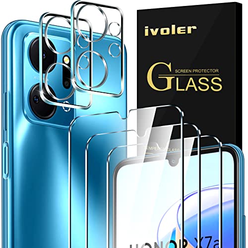 ivoler 3+2 Stück Schutz Glas für Honor X7a, 3 Stücke Schutzfolie Mit 2 Stück Kameraschutz, 9H Härte, HD Klar, Anti-Kratz, Anti-Bläschen von ivoler