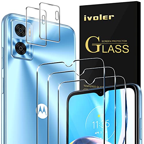 ivoler 3+2 Stück Schutz Glas für Motorola Moto E22 / Moto E22i, 3 Stücke Schutzfolie Mit 2 Stück Kameraschutz, 9H Härte, HD Klar, Anti-Kratz, Anti-Bläschen von ivoler