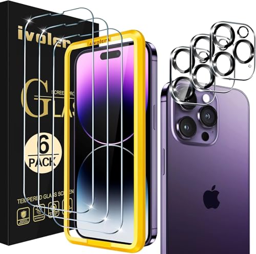 ivoler 3+3 Stück Panzer Schutz Glas Kompatibel für iPhone 14 Pro Max 6.7 Zoll, 3 Stücke Schutzfolie Mit 3 Stück Kameraschutz und Positionierhilfe, 9H Härte, HD Klar, Anti-Kratz, Anti-Bläschen ivoler 3+3 Stück Panzer Schutz Glas Kompatibel für iPhone 14 Pro Max 6.7 Zoll, 3 Stücke Schutzfolie Mit 3 Stück Kameraschutz und Positionierhilfe, 9H Härte, HD Klar, Anti-Kratz, Anti-Bläschen von ivoler