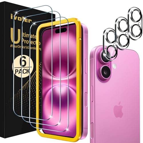 ivoler 3+3 Stück Panzer Schutz Glas für iPhone 16 Plus, 3 Stücke Schutzfolie Mit 3 Stück Kameraschutz und Positionierhilfe, 9H Härte, HD Klar, Anti-Kratz, Anti-Bläschen ivoler 3+3 Stück Panzer Schutz Glas für iPhone 16 Plus, 3 Stücke Schutzfolie Mit 3 Stück Kameraschutz und Positionierhilfe, 9H Härte, HD Klar, Anti-Kratz, Anti-Bläschen von ivoler