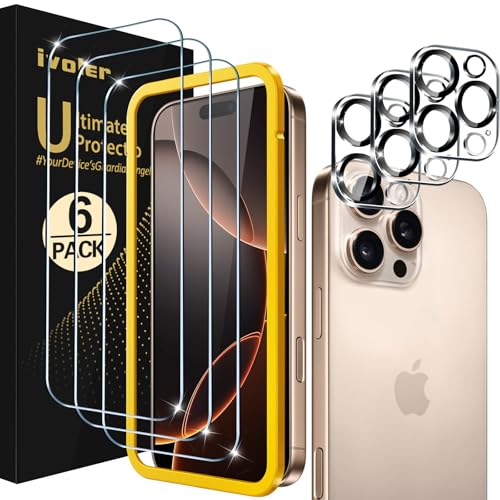 ivoler 3+3 Stück Panzer Schutz Glas für iPhone 16 Pro Max, 3 Stücke Schutzfolie Mit 3 Stück Kameraschutz und Positionierhilfe, 9H Härte, HD Klar, Anti-Kratz, Anti-Bläschen ivoler 3+3 Stück Panzer Schutz Glas für iPhone 16 Pro Max, 3 Stücke Schutzfolie Mit 3 Stück Kameraschutz und Positionierhilfe, 9H Härte, HD Klar, Anti-Kratz, Anti-Bläschen von ivoler