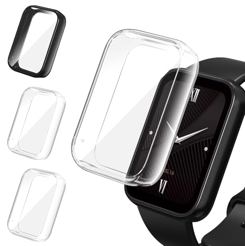ivoler 3 Stücke Hülle mit Schutzfolie für Xiaomi Smart Band 8 Pro/Xiaomi Mi Band 8 Pro, Vollständige Abdeckung Stoßfest Kratzfest Schutzhülle Ultradünne Weiche TPU Case, 2 Klar + 1 Schwarz von ivoler
