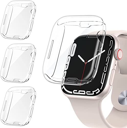 ivoler 3 Stücke Klar Silikon Hülle Kompatibel mit Apple Watch 41mm Series 9/8 / 7 Schutzhülle, Vollständige Abdeckung Schutzfolie Weiche TPU Cover Case Schutz Displayschutz Folie für iWatch 41mm von ivoler