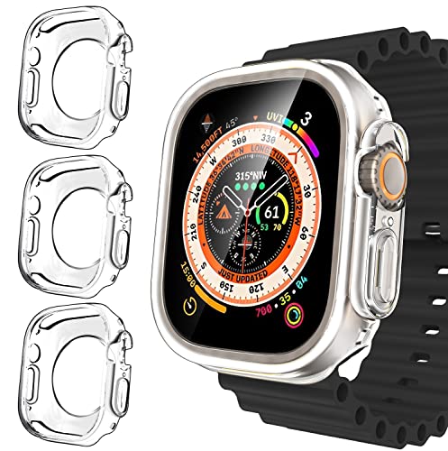 ivoler 3 Stücke Klar Silikon Hülle für Apple Watch Ultra 2 / Apple Watch Ultra, Dünne Weiche Transparent Stoßfest Bumper Schutzhülle Flexible TPU Durchsichtige Kratzfest Case Cover für iWatch 49mm von ivoler