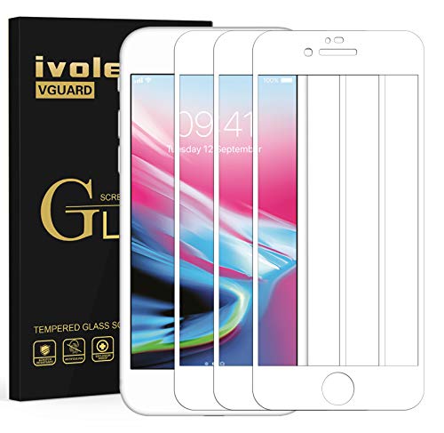 ivoler 3 Stücke Schutzfolie für iPhone 8 Plus/iPhone 7 Plus, [Volle Bedeckung] Schutzglas Folie Hartglas Gehärtetem Glas für iPhone 8 Plus/iPhone 7 Plus - Weiß von ivoler