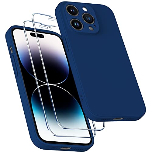 ivoler 3 in 1 Silikon Hülle für iPhone 14 Pro Max 6.1 Zoll mit 2 Stück Panzerfolie, Ultra Dünne Leichte Weiche Stoßfest Schutzhülle Flexible TPU Matte Handyhülle Kratzfest Case Cover - Blau von ivoler