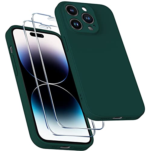 ivoler 3 in 1 Silikon Hülle für iPhone 14 Pro Max 6.1 Zoll mit 2 Stück Panzerfolie, Ultra Dünne Leichte Weiche Stoßfest Schutzhülle Flexible TPU Matte Handyhülle Kratzfest Case Cover - Grün von ivoler