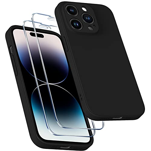 ivoler 3 in 1 Silikon Hülle für iPhone 14 Pro Max 6.1 Zoll mit 2 Stück Panzerfolie, Ultra Dünne Leichte Weiche Stoßfest Schutzhülle Flexible TPU Matte Handyhülle Kratzfest Case Cover - Schwarz von ivoler