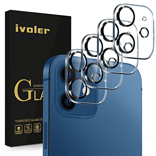 ivoler 4 Stück Kameraschutz Kompatibel mit iPhone 12 6.1 Zoll, [Volle Bedeckung] Kamera Schutzfolie HD klar Linse Folie, 9H Härte, Anti-Kratzen, Bläschenfrei von ivoler