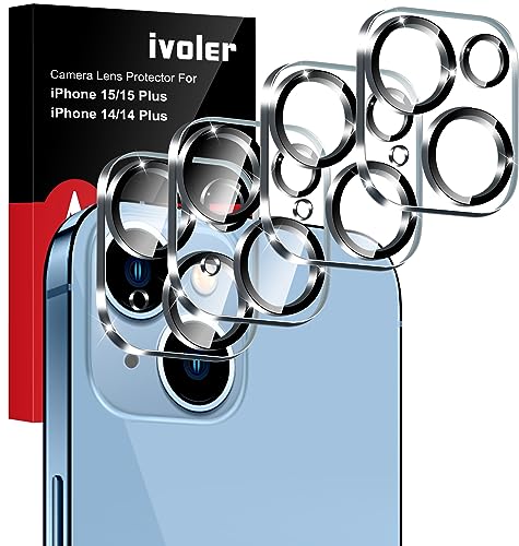 ivoler 4 Stück Kameraschutz Kompatibel mit iPhone 14 /iPhone 15/iPhone 14 Plus/iPhone 15 Plus, [Volle Bedeckung] Kamera Schutzfolie HD klar Linse Folie, 9H Härte, Anti-Kratzen, Bläschenfrei von ivoler