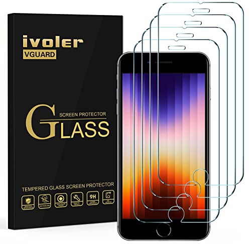 ivoler 4 Stücke Schutzfolie für iPhone SE 3 2022 / iPhone SE 2 2020 / iPhone 8 7 6s 6, 9H Härte Schutzglas, Anti-Kratzen Folie, Anti-Bläschen Displayschutzfolie von ivoler