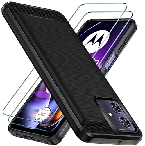 ivoler Hülle für Motorola Moto G54 5G mit 2 Stück Panzer Schutz Glas, Militärischer Stoßfest Handyhülle, Dünne Weiche TPU Silikon Kratzfest Schutzhülle Anti-Fingerabdruck Case, Schwarz von ivoler