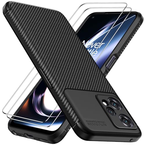 ivoler Hülle für Oneplus Nord CE 2 Lite 5G / Realme 9 Pro 5G / Realme 9 5G mit 2 Stück Panzer Schutz Glas, Militärischer Stoßfest Handyhülle, Dünne Weiche TPU Silikon Schutzhülle Case, Schwarz von ivoler