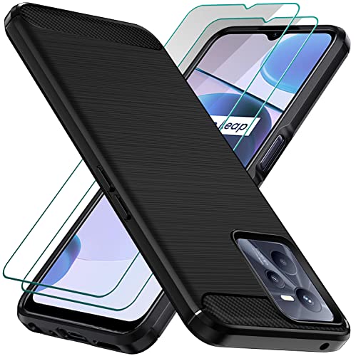 ivoler Hülle für Realme C35 / Realme Narzo 50A Prime mit 2 Stück Panzer Schutz Glas, Militärischer Stoßfest Handyhülle, Dünne Weiche TPU Silikon Kratzfest Schutzhülle Anti-Fingerabdruck Case, Schwarz von ivoler