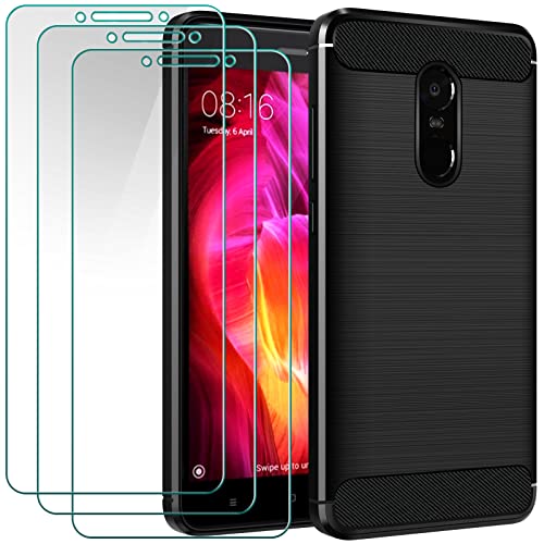 ivoler Hülle für Xiaomi Redmi Note 4 / Redmi Note 4X mit 3 Stück Panzer Schutz Glas, Militärischer Stoßfest Handyhülle, Dünne Weiche TPU Silikon Kratzfest Schutzhülle Anti-Fingerabdruck Case, Schwarz von ivoler