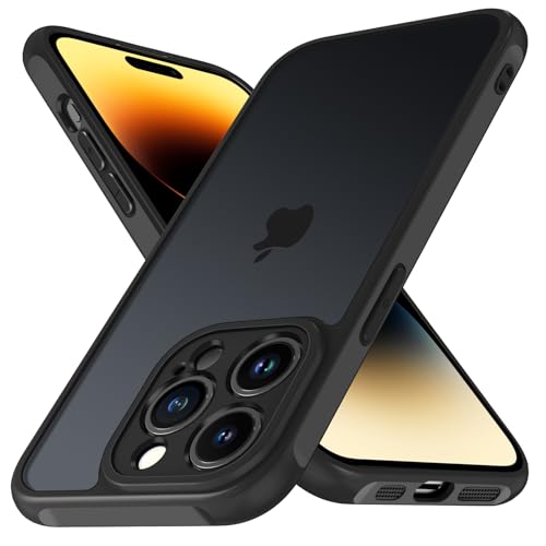 ivoler Hülle für iPhone 14 Pro 6.1 Zoll, [Vollständiger Kameraschutz] [Militärstandard] Stoßfest Handyhülle, Matt Durchscheinende Rückseite Anti-Fingerabdruck Schutzhülle Case (Schwarz) von ivoler