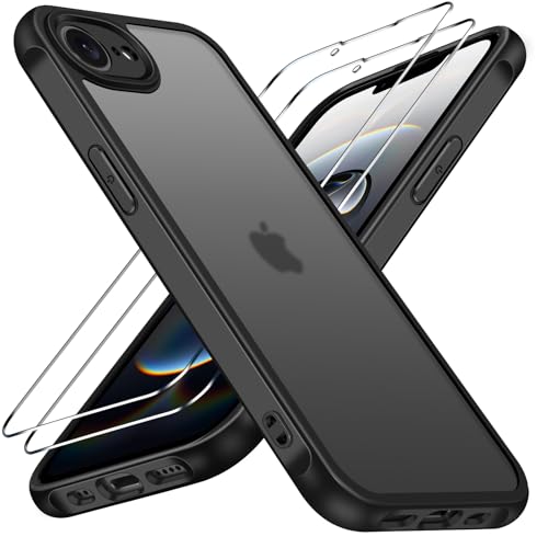 ivoler Hülle für iPhone 16e 6.1 Zoll mit 2 Stück Panzer Schutz Glas, [Militärstandard] Stoßfest [Kameraschutz] Handyhülle, Matt Durchscheinende Rückseite Anti-Fingerabdruck Schutzhülle Case, Schwarz von ivoler