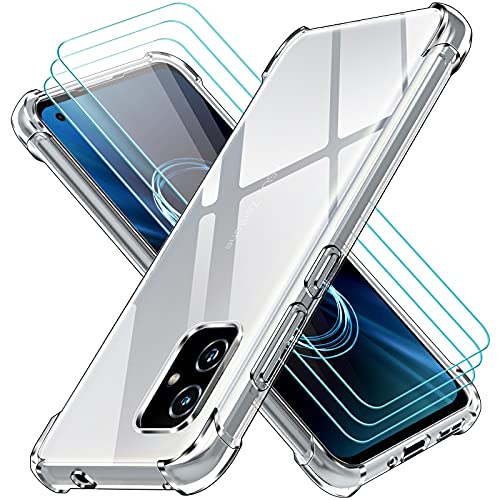 ivoler Klar Hülle für Asus Zenfone 8 ZS673KS 5.9 Zoll mit 3 Stück Panzer Schutz Glas, Dünne Weiche TPU Silikon Transparent Stoßfest Schutzhülle Durchsichtige Kratzfest Handyhülle Case von ivoler