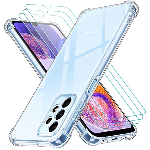 ivoler Klar Hülle für Samsung Galaxy A23 5G mit 3 Stück Panzer Schutz Glas, Dünne Weiche TPU Silikon Transparent Stoßfest Schutzhülle Durchsichtige Kratzfest Handyhülle Case von ivoler