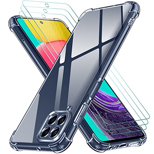 ivoler Klar Hülle für Samsung Galaxy M53 5G mit 3 Stück Panzer Schutz Glas, Dünne Weiche TPU Silikon Transparent Stoßfest Schutzhülle Durchsichtige Kratzfest Handyhülle Case von ivoler