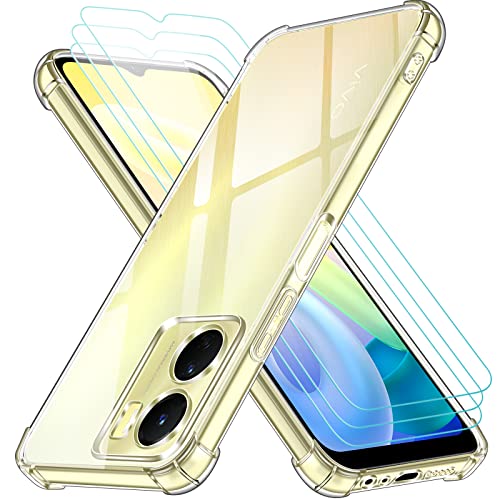 ivoler Klar Hülle für Vivo Y16 mit 3 Stück Panzer Schutz Glas, Dünne Weiche TPU Silikon Transparent Stoßfest Schutzhülle Durchsichtige Kratzfest Handyhülle Case Cover von ivoler