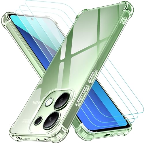 ivoler Klar Hülle für Xiaomi Redmi Note 13 4G (Nicht für Note 13 5G), 1 Handyhülle mit 3 Stück Panzer Schutz Glas, Transparent Stoßfest Schutzhülle Weiche TPU Silikon Durchsichtige Kratzfest Case von ivoler