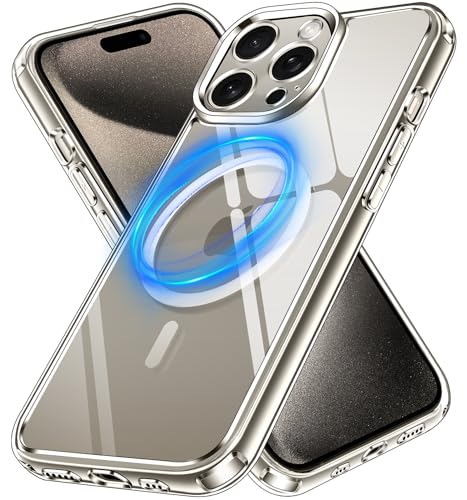 ivoler Klar Magnetisch Hülle für iPhone 15 Pro Max 6.7 Zoll, [Kompatibel mit MagSafe] [Nie Vergilbung] [Militärischer Schutz] Stoßfest Kratzfest Transparent Schutzhülle Durchsichtige Handyhülle Case von ivoler