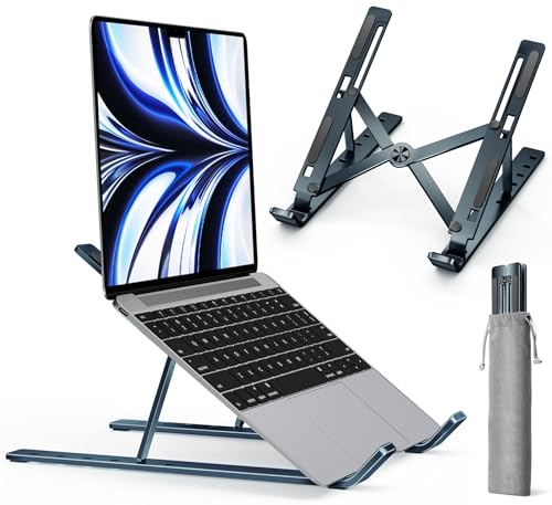 ivoler Laptop Ständer, 6-Stufe Höhenverstellbar Laptop Stand, Faltbarer Aluminium-Riser, Tragbar Belüfteter Notebook Ständer Kompatibel mit 10-15,6 ” Laptop, Tablet - Mitternachtsblau von ivoler