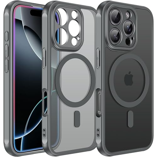 ivoler Matt Grau Magnetisch Hülle für iPhone 16 Pro Max, Kompatibel mit MagSafe, [Militärnorm Sturzschutz] Stoßfest Kratzfest Rückseite Schutzhülle Dünn Flüssig Silikon Handyhülle Case von ivoler