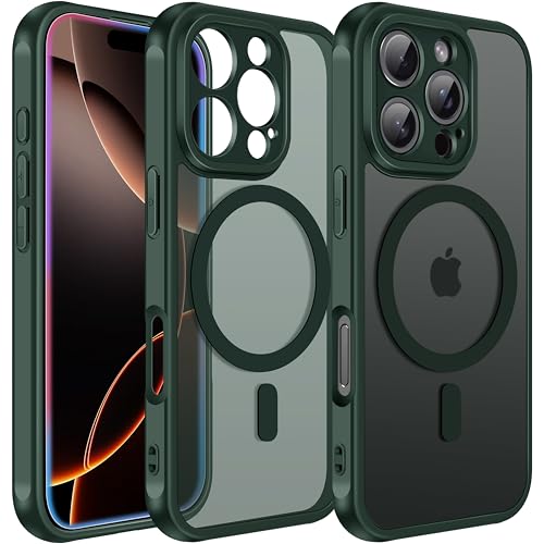 ivoler Matt Grün Magnetisch Hülle für iPhone 16 Pro, Kompatibel mit MagSafe, [Militärnorm Sturzschutz] Stoßfest Kratzfest Rückseite Schutzhülle Dünn Flüssig Silikon Handyhülle Case von ivoler