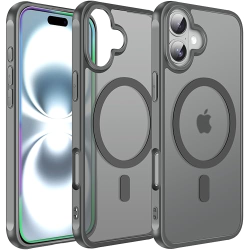 ivoler Matt Magnetisch Hülle für iPhone 16, Kompatibel mit MagSafe, [Militärnorm Sturzschutz] Stoßfest Kratzfest Rückseite Schutzhülle Dünn Flüssig Silikon Handyhülle Case Grau von ivoler