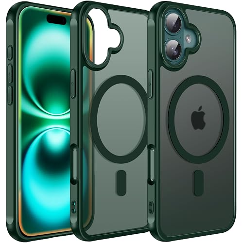 ivoler Matt Magnetisch Hülle für iPhone 16 Plus, Kompatibel mit MagSafe, [Militärnorm Sturzschutz] Stoßfest Kratzfest Rückseite Schutzhülle Dünn Flüssig Silikon Handyhülle Case Grün von ivoler