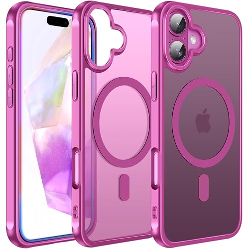 ivoler Matt Magnetisch Hülle für iPhone 16 Plus, Kompatibel mit MagSafe, [Militärnorm Sturzschutz] Stoßfest Kratzfest Rückseite Schutzhülle Dünn Flüssig Silikon Handyhülle Case Rosa von ivoler