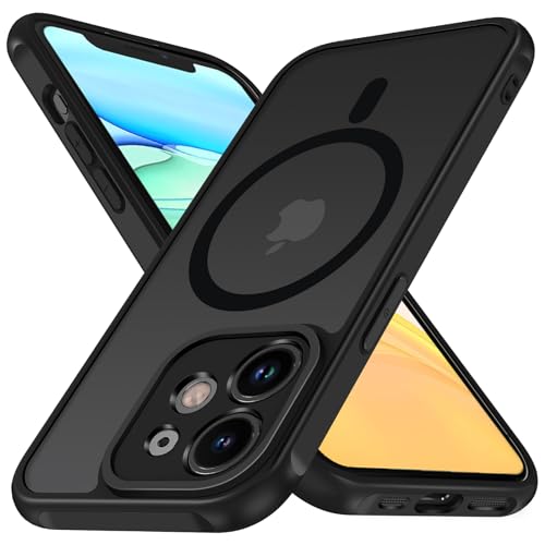 ivoler Matt Schwarz Magnetisch Hülle für iPhone 11 6.1 Zoll, Kompatibel mit MagSafe, [Militärnorm Sturzschutz] Stoßfest Kratzfest Rückseite Schutzhülle Dünn Flüssig Silikon Handyhülle Case von ivoler