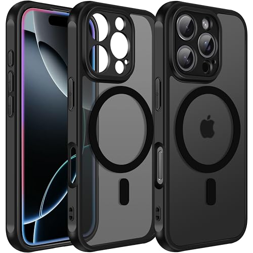 ivoler Matt Schwarz Magnetisch Hülle für iPhone 16 Pro Max, Kompatibel mit MagSafe, [Militärnorm Sturzschutz] Stoßfest Kratzfest Rückseite Schutzhülle Dünn Flüssig Silikon Handyhülle Case von ivoler