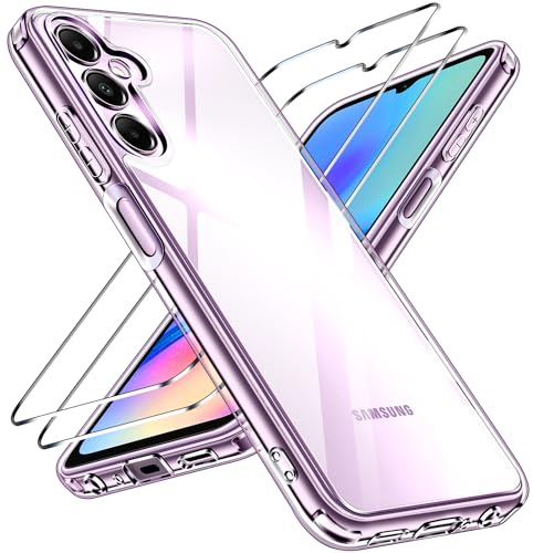 ivoler Nie Vergilbung Klar Hülle für Samsung Galaxy A05S, 1 Handyhülle mit 2 Stück Panzer Schutz Glas, [Militärischer Schutz] Stoßfest Transparent Schutzhülle Dünn Durchsichtige Case von ivoler