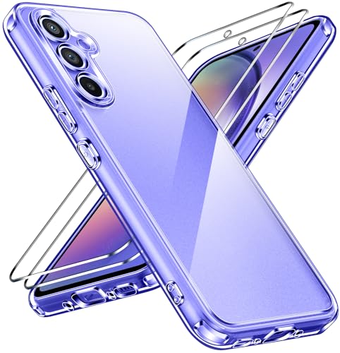 ivoler Nie Vergilbung Klar Hülle für Samsung Galaxy A54 5G, 1 Handyhülle mit 2 Stück Panzer Schutz Glas, [Militärischer Schutz] Stoßfest Transparent Schutzhülle Dünn Durchsichtige Case von ivoler