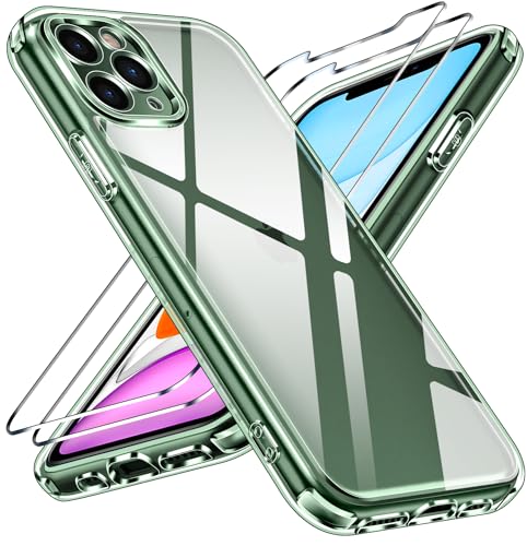 ivoler Nie Vergilbung Klar Hülle für iPhone 11 Pro 5.8 Zoll, 1 Handyhülle mit 2 Stück Panzer Schutz Glas, [Militärischer Schutz] Stoßfest Transparent Schutzhülle Dünn Durchsichtige Case von ivoler