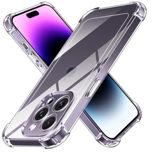 ivoler Nie Vergilbung Klar Hülle für iPhone 14 Pro 6.1 Zoll mit Stoßfest Schutzecken, [Kameraschutz] [Militärstandard] Stoßfest Kratzfest Transparent Schutzhülle Dünn Durchsichtige Handyhülle Case von ivoler