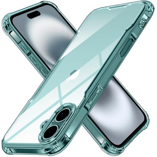ivoler Nie Vergilbung Klar Hülle für iPhone 16 Plus 6,7 Zoll mit Stoßfest Schutzecken, [Militärstandard] Stoßfest Kratzfest Transparent Schutzhülle Dünn Durchsichtige Handyhülle Case-Grün von ivoler