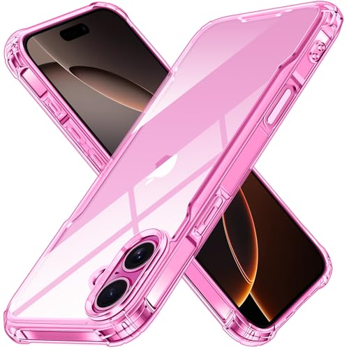 ivoler Nie Vergilbung Klar Hülle für iPhone 16 Plus 6,7 Zoll mit Stoßfest Schutzecken, [Militärstandard] Stoßfest Kratzfest Transparent Schutzhülle Dünn Durchsichtige Handyhülle Case-Rosa von ivoler