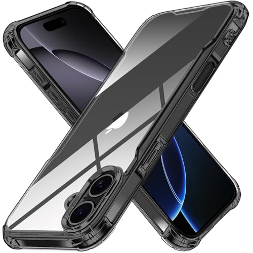 ivoler Nie Vergilbung Klar Hülle für iPhone 16 Plus 6,7 Zoll mit Stoßfest Schutzecken, [Militärstandard] Stoßfest Kratzfest Transparent Schutzhülle Dünn Durchsichtige Handyhülle Case-Schwarz von ivoler